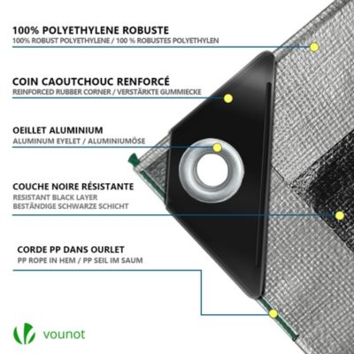Bâche de Protection en Polyéthylène resistant et impermeable 240g/m² gris et noir 2x3m VOUNOT