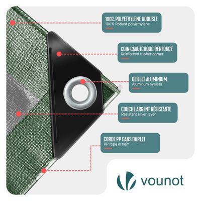 Bâche De Protection 8x14m - 240g/m² Imperméable Et Résistante Aux UV - Verte, Multi-usage Jardin, Chantier, Camping - 9
