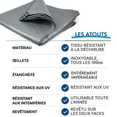 2.4 X 4 M Bâche De Protection Pe 180G-M²,Avec Oeillets,Bâche Imperméable Et Résistante Aux