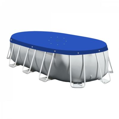 Bâche de protection réversible 4 saisons pour piscine hors sol - Ovale 3,66 x 6,10 m - 150 gsm - Bleu et gris - Linxor