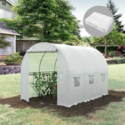 Bâche de rechange serre tunnel 6 m², bâche dim. 3L x 2l x 2H m PE anti-UV imperméable 6 fenêtres + porte enroulable zippée blanc