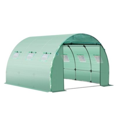 Bâche de rechange serre tunnel 9 m², bâche dim. 3L x 3l x 2H m PE anti-UV imperméable 6 fenêtres + porte enroulable zippée vert