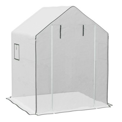 Bâche de remplacement serre de jardin 140 x 143 x 190 cm - 2 fenêtres, porte zippée enroulable - PE anti-UV imperméable