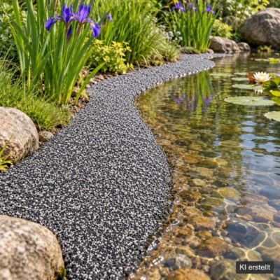 Bâche gravillonnée 10 m x 0,4 m de large pour les bordures de bassin, gris Aquagart
