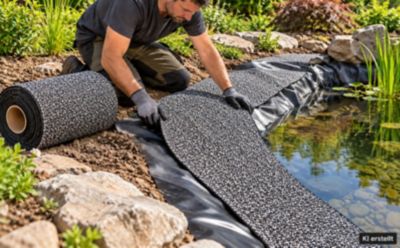 Bâche gravillonnée 12 m x 0,4 m de large pour les bordures de bassin, gris Aquagart