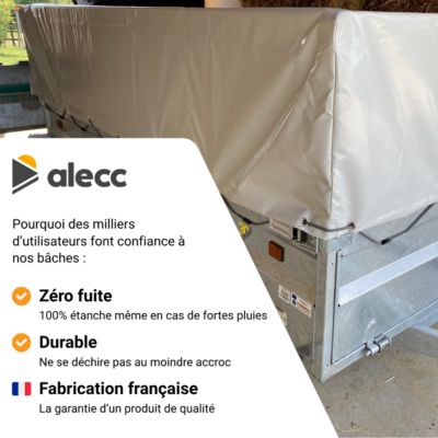Bâche haute remorque Lider Cadix 39310 réhaussé 50 cm - 212 x 139 x 60 cm - PVC 640g/m² étanche - Gris - Fabrication française