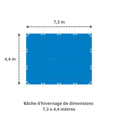 Bâche hivernage piscine 6,6 x 3,7 m - Dimensions bâche : 7,3 x 4,4 m - Toile PVC 640 g/m² Bleu - Couverture hiver