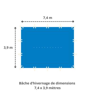 Bâche hivernage piscine 6,7 x 3,2 m - Dimensions bâche : 7,4 x 3,9 m - Toile PVC 580 g/m² Vert amande - Couverture hiver
