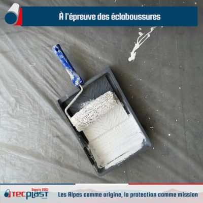 Bâche peinture en ROULEAU 3x15m Translucide - Economique TECPLAST 40RPE - Film plastique de protection sol - Made in France