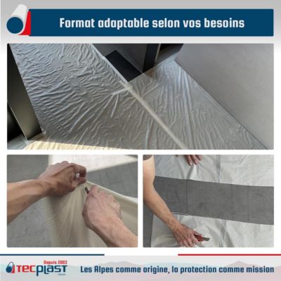 Bâche peinture en ROULEAU 3x15m Translucide - Economique TECPLAST 40RPE - Film plastique de protection sol - Made in France