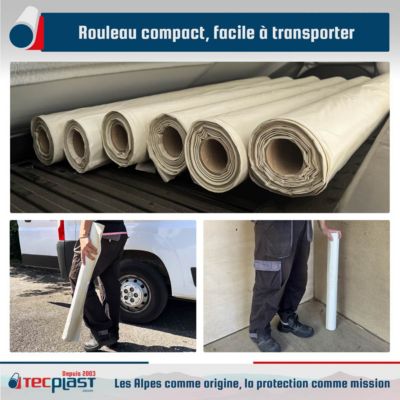 Bâche peinture en ROULEAU 3x15m Translucide - Economique TECPLAST 40RPE - Film plastique de protection sol - Made in France
