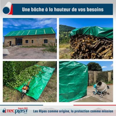 Bâche Pergola 5x8 m Verte et Marron - TECPLAST - HQ250PR- Haute Performance - Toile Pergola ou Tonnelle étanche pour terrasse