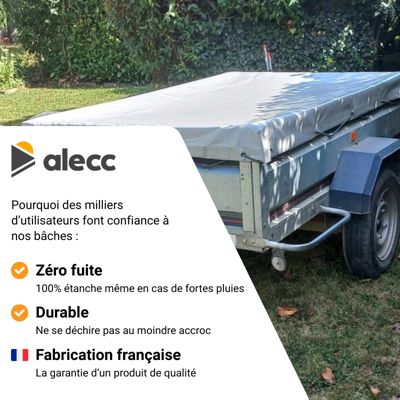 Bâche Haute Remorque Erka VA 254 Réhaussé 40 Cm – 258 X 143 X 50 Cm – PVC 640g/m² étanche & Renforcé – Gris – Fabrication Française | Leroy Merlin