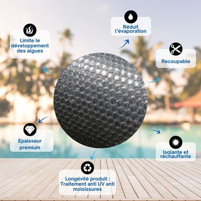 Bâche Solaire Piscine Gris Silver - Rectangle - 8 X 4 M - 350 Microns - Œillets Offerts - Recoupable