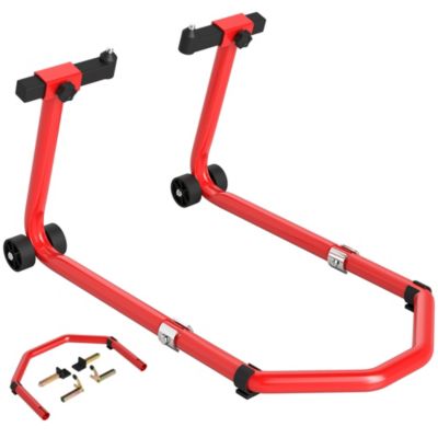 Béquille roue AV AR charge 390 Kg - béquille d'atelier moto avec bras réglable en acier rouge