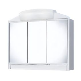 B-RANDO Armoire de toilette avec miroir 59X51X16 cm , lumineux, avec prise et tiroir, en plastique finition blanche - BATHSTAGE