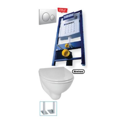 Bâti-support en applique + cuvette WC courte + abattant et plaque de commande sans jeu de pieds autoportant - GEBERIT - PROMO4