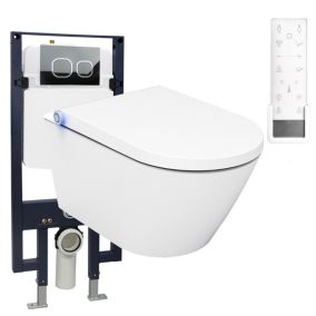 Bâti-support Toilettes Japonais céramique, WC lavant + télécommande, 38,4x59,3x38cm, PRO+ 1102, Plaque 4111 blanc mat