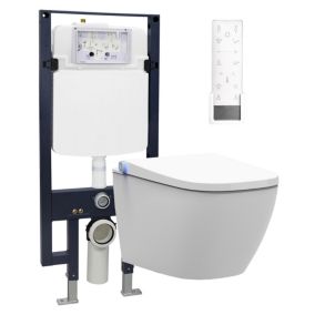 Bâti-support Toilettes Japonais céramique, WC lavant + télécommande, 38,4x59,3x38cm, Pro+ 1104 Modèle 4112 blanc mat