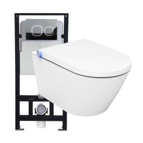 Bâti-support Toilettes Japonais céramique, WC lavantpack complet, 38,4x59,3x38cm, Basic 1102, Plaque verre noir