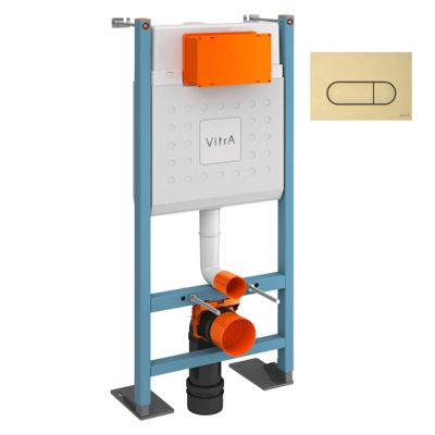 Bâti-support VitrA V-Fix Core auto-portant + Plaque Root Round Or brossée