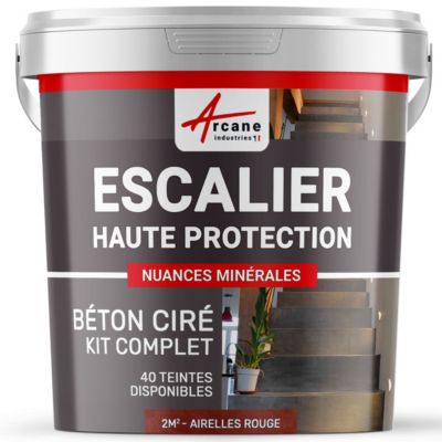 Béton Ciré Escalier - Kit Complet primaire et vernis de finition Airelles Rouge - 2 m²  - ARCANE INDUSTRIES