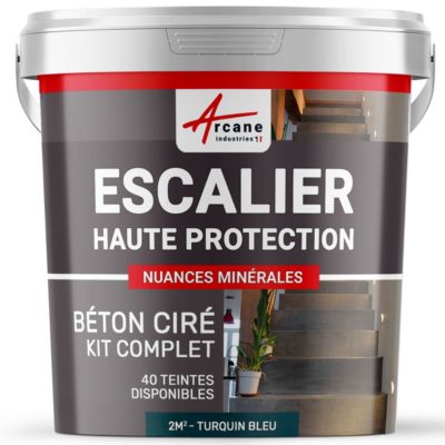 Béton Ciré Escalier - Kit Complet primaire et vernis de finition - En neuf ou rénovation Turquin Bleu - 2 m²  - ARCANE INDUSTRIES