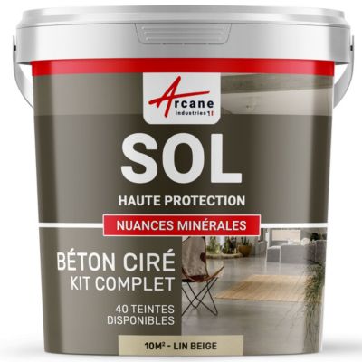 Béton Ciré Sol en Kit - Primaire et vernis de finition inclus Lin Beige - 10 m² (en 2 couches) - ARCANE INDUSTRIES