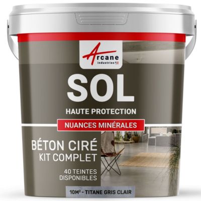 Béton Ciré Sol en Kit - Primaire et vernis de finition inclus Titane Gris Clair - 10 m² (en 2 couches) - ARCANE INDUSTRIES