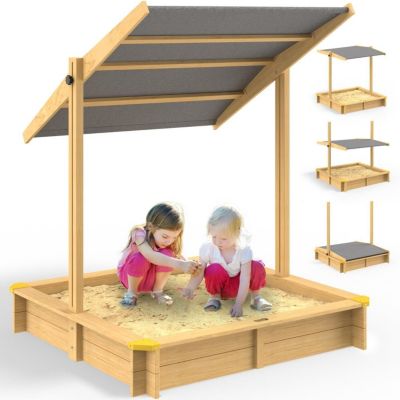 Bac a sable en bois 140x140cm avec toit reglable et tapis de sol