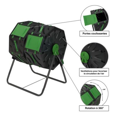 Bac de compostage rotatif double bac 140L