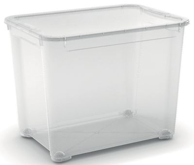 Bac de rangement à roulettes en plastique 70L transparent