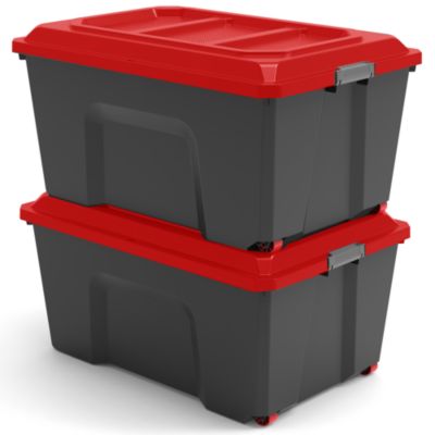 Bac de rangement Locker 100l avec couvercle noir et rouge vendu par 2