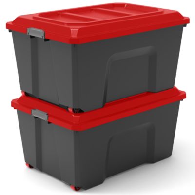 Bac de rangement Locker 100l avec couvercle noir et rouge vendu par 2