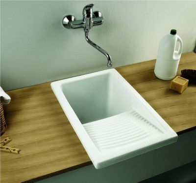 Bac à laver RIBA - Dimensions : 74 x 64 cm - Profondeur de la cuve 33 cm - couleur : blanc brillant