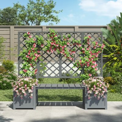 Bac à plantes avec treillis en bois massif gris avec assise