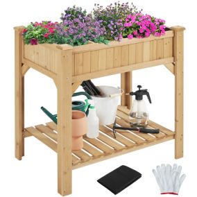 Bac Potager avec 8 Compartiments et 1 Étagère de Rangement Bac à Fleurs en Bois de Sapin Jardin/Cour/Terrasse/Serre/ Marron clair