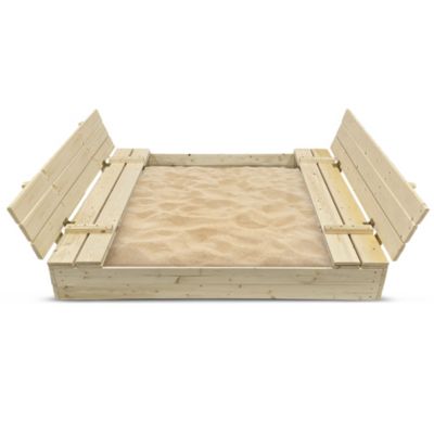 Wiltec Bac À Sable – 98 X 98 X 18 Cm – En Bois – Avec Couvercle Repliable, 2 Bancs Intégrés Avec Dossier – Jeux Extér... à Prix