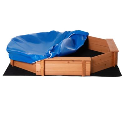 Bac à sable bois octogonal dim. 139,5 x 139,5 x 21,5 cm - 4 bancs - bâche de couverture, non tissé de sol inclus - bois sapin