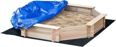 Bac à Sable Bois octogonal dim. 139,5L x 139,5l x 21,5H cm - 4 bancs - bâche de Couverture