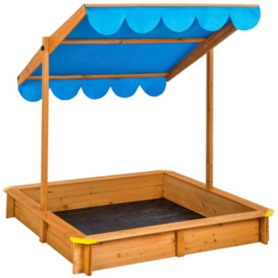 Bac à sable, cabane de jardin enfant avec toit et véranda en bois avec toit réglable bleu