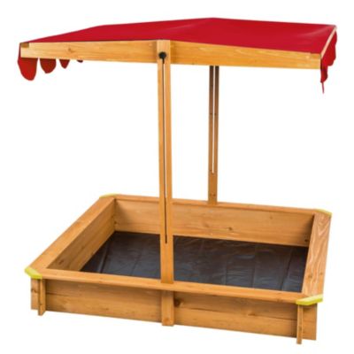 Tectake Bac à Sable En Bois Massif Avec Véranda Couverture Et Toit Ouvrant – 106x105x137 Cm, Rouge, Idéal Jardin Enfant