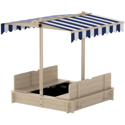 Bac à sable carré en bois pour enfant dim. 106L x 106l cm avec bancs et couvercle - auvent réglable