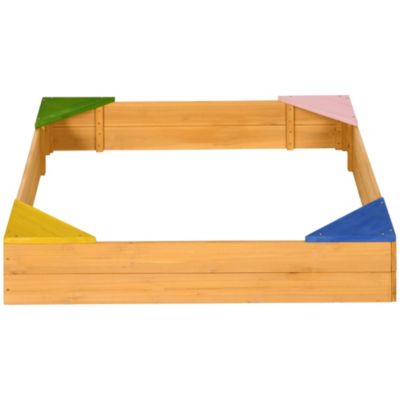 Bac à sable carré en bois pour enfants 4 assises en coin et film protection 109 x 109 x 19,8 cm bois naturel