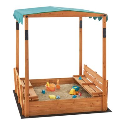Bac à sable carré Pitsunda en bois avec bancs rabattables et toit réglable 145 x 118 x 118 cm en.casa