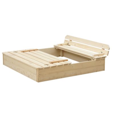 Bac à sable en bois avec couvercle et banc rabattables - 118 x 122 x H20 cm - M051-1 - Timbela
