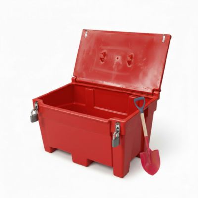 Bac à sable incendie/ à sel de déneigement 300l+pelle+grenouillères+cadenas-plast'up rotomoulage