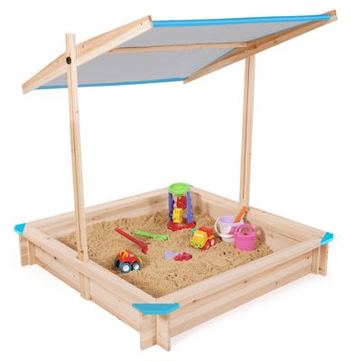Bac Sable Bois Toit Bac à Sable Enfants IDMarket - Bois Naturel Avec Toit Ouvrant Gris