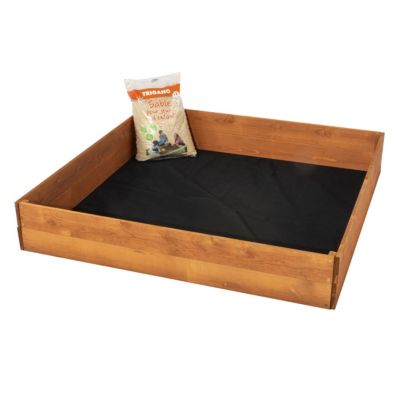 Bac à sable Loeva 120 x 120 cm avec bâche et tapis - à peindre
