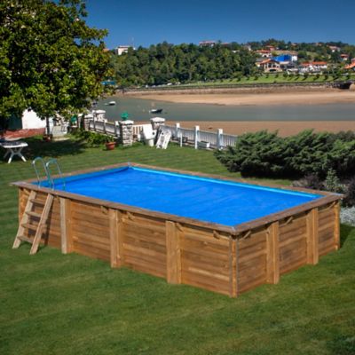 Bâche été à bulles pour piscine bois rectangle 4 pans Marbella 2